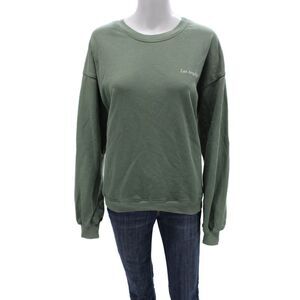 Beige Botany Women Pullover Sweatshirt Green Crew Neck Long Sleeve Size M